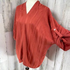 Tina Jo Women's Orange Stripe 3/4 Sleeve Shirt Top‎ Blouse Sz M